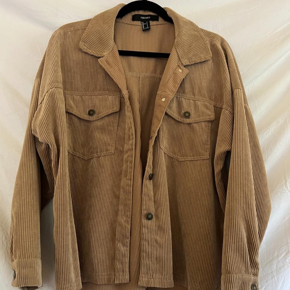 FOREVER 21 Woman's Tan Corduroy Button Up Shirt